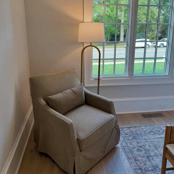 user image by @coastal.living.nc, Martha Stewart London Skirted Swivel Chair