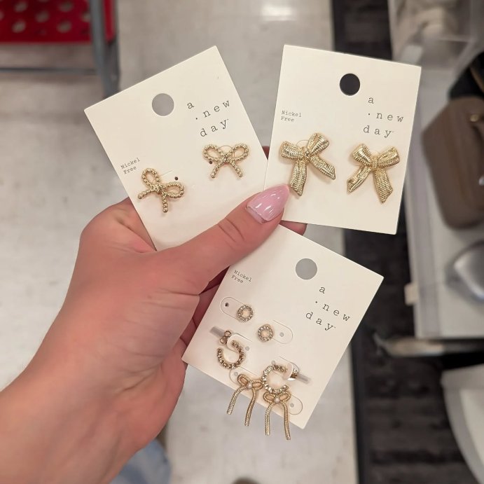 user image by @lorilou.1, Simple Bow Earrings - A New Day&#8482; Gold