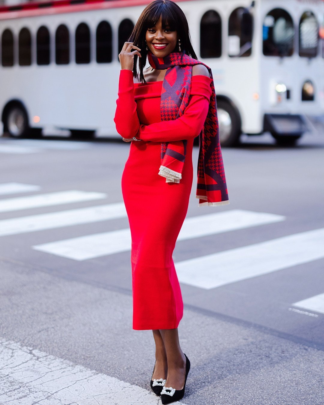 Off the shoulder store sweater midi dress