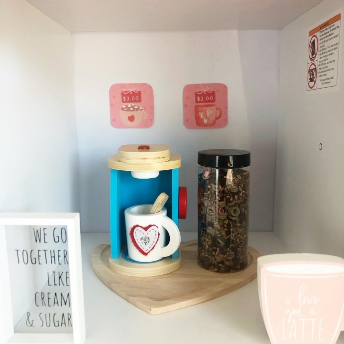user image by @bins.for.the.win, Melissa &#38; Doug 11-Piece Brew and Serve Wooden Coffee Maker Set - Play Kitchen Accessories