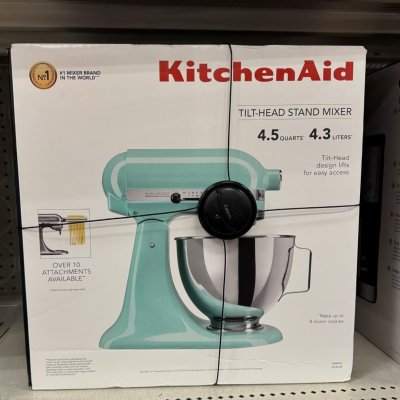 Ice Blue Stainless Steel Tilt-Head Kitchen Machine with 10 Speeds