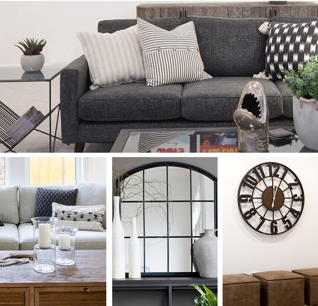 Shop Canapé Santana -Giovanna étain, Table d'appoint Harker -noir, Vase Shark étain, Horloge moyenne Old Station, R-pieds carré Tarek -Pierre brun clair, Table basse Gatsby -Morel acacia, Table basse Augustine -Marcos chêne, Table console Crete -Ida noir, Miroir mural Bayview, Grand porte-pilier Neval, Coussin Corde 20x20 indigo and more