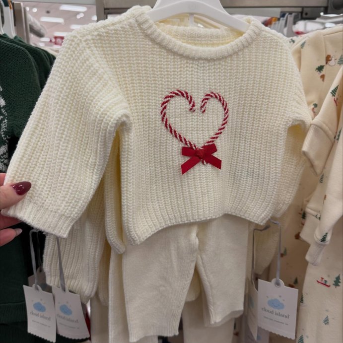 user image by @ministylewith.jules_, Baby Girls&#39; 2pc Christmas Holiday Candy Cane Sweater and Pants Set - Cloud Island&#8482; Cream