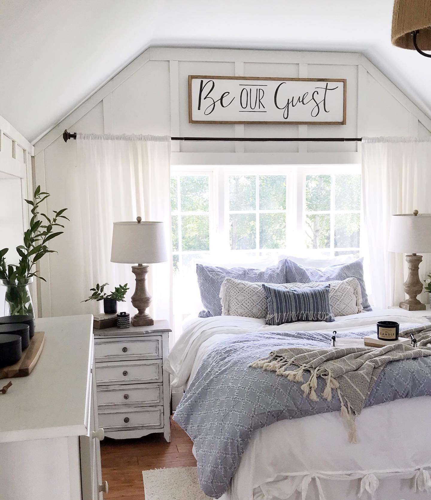 Beachy farmhouse guest room Instagram Post