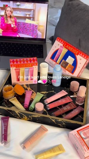 @spacenk’s instagram video of LANEIGE Midnight Minis,LANEIGE Mini Lip Glowy Balm Set,LANEIGE Glaze Craze Tinted Lip Serum,LANEIGE Lip Sleeping Mask,LANEIGE Bouncy & Firm Serum