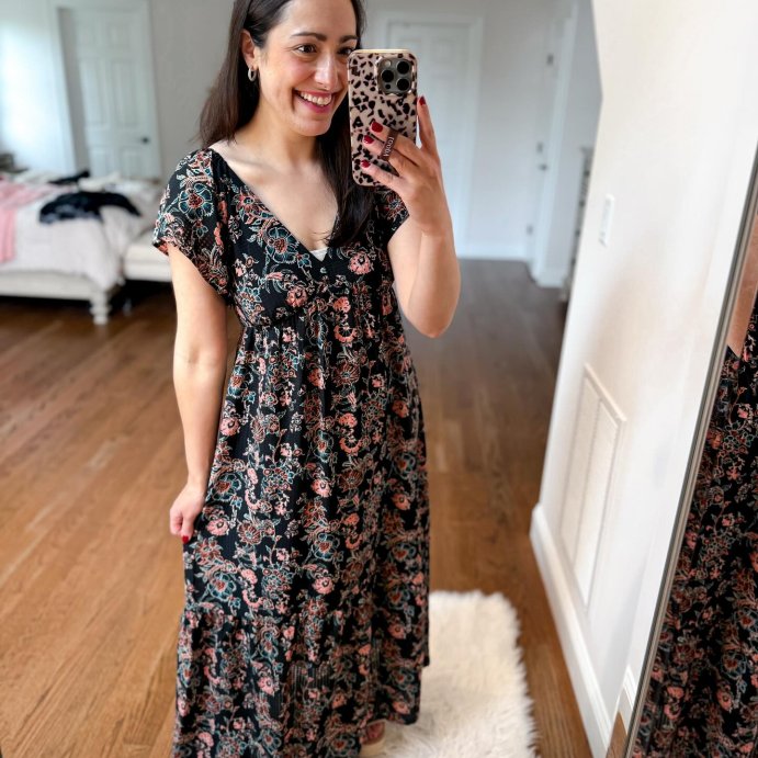 user image by @msnafashion, Women's Flutter Short Sleeve Maxi A-Line Dress - Universal Thread™ Black Floral