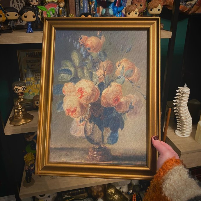 user image by @ellelohomora, 12&#34; x 16&#34; Antique Floral Framed Canvas Board Olive Green - Threshold&#8482;: Botanical Digital Art, Gold Frame, Vertical Layout