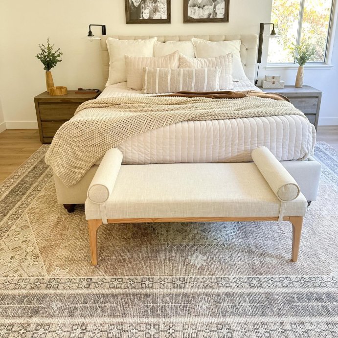 user image by @kaitlynhomestyle, Randolph Bench with Bolster Pillows Linen - Threshold™ designed with Studio McGee