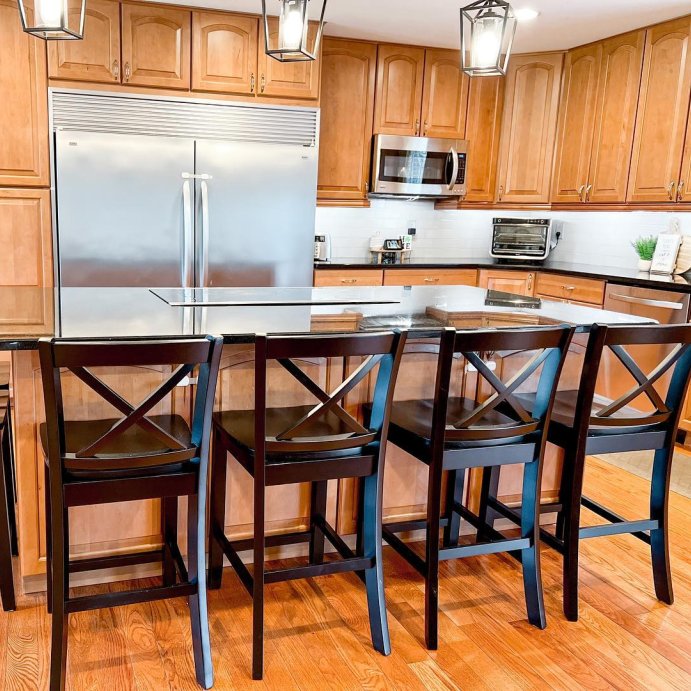 user image by @adamspartyofsix, Linon 24&#34; Torino X Back Wood Counter Height Barstool - Black: Rubberwood Frame, Footrest, Farmhouse Style