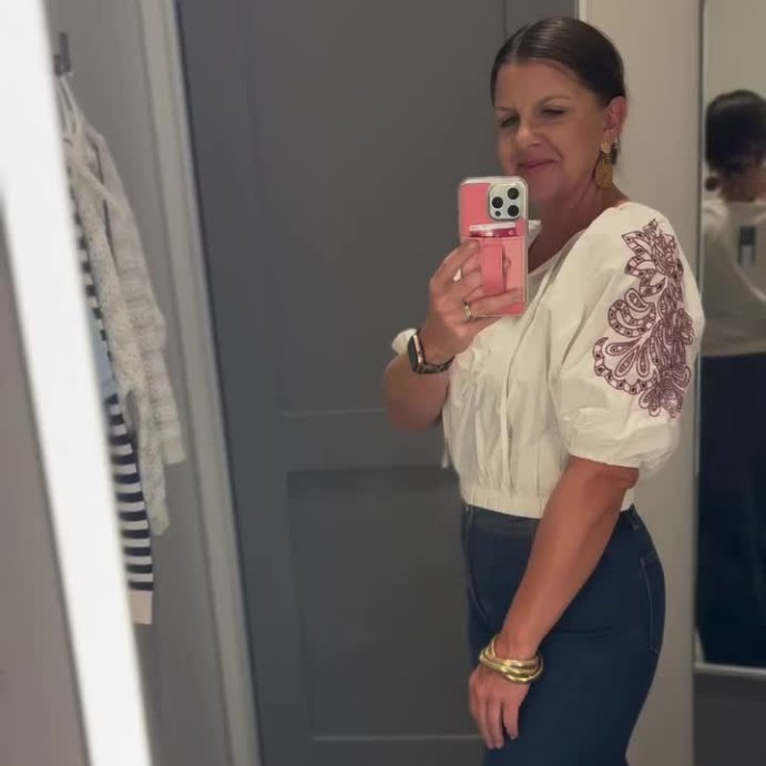 user image by @kcarver86, Women's Balloon Elbow Sleeve Eyelet Blouse - Universal Thread™ Cream Floral