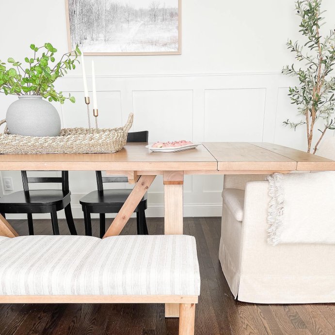 user image by @victoriahowell__, Scofield Channel Tufted Wood Leg Bench Neutral Stripe - Threshold&#8482; designed with Studio McGee