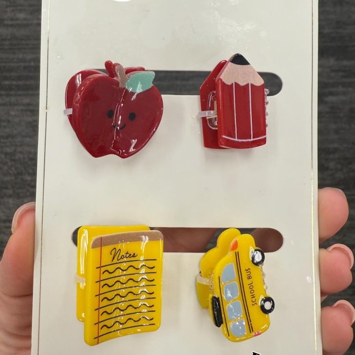 user image by @targetquest, Teacher Apple Bus Pencil Mini Claw Hair Clip Set 4pc - Yellow