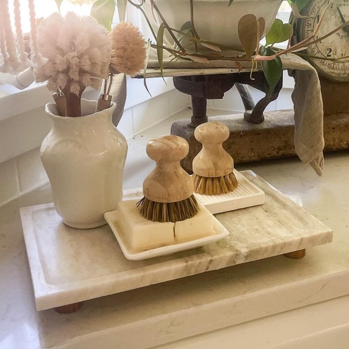 user image by @mycottagelife, 8&#34;x12&#34; Footed Marble Countertop Tray Warm Beige - Hearth &#38; Hand&#8482; with Magnolia: Acacia Wood Base, Rectangular Shape