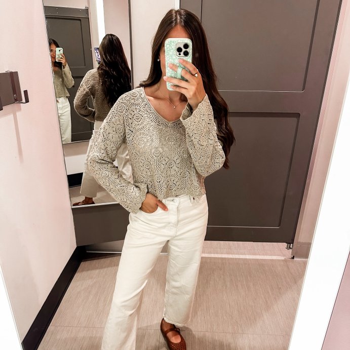user image by @stylewithmechristamarie, Women's Open Stitch V-Neck Pullover Sweater - Universal Thread™