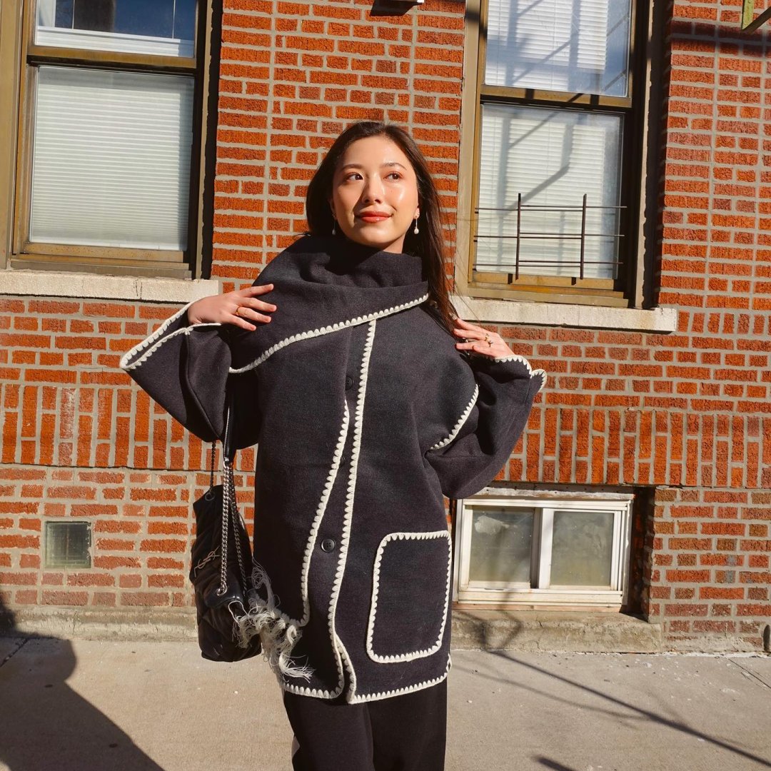 Whip Stitch Scarf Coat in Dark Charcoal Heather - Get great