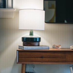 Wood & Ceramic Table Lamp (17")