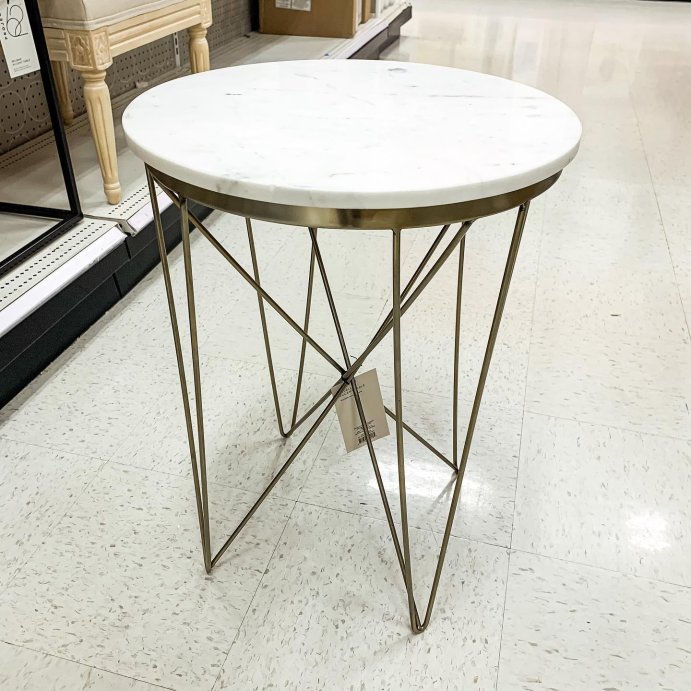 user image by @lextoldme, Marble Top Round Table Gold - Threshold&#8482;: Luxury Glam Steel Frame, No Assembly, Lacquered Finish