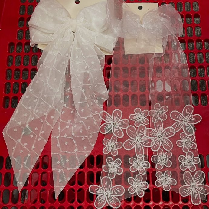 user image by @weddingdressesforbudgetbrides, Swiss Dot Bow Hair Barrette - A New Day&#8482; White: Polka Dot Classic Pattern, Recycled Polyester