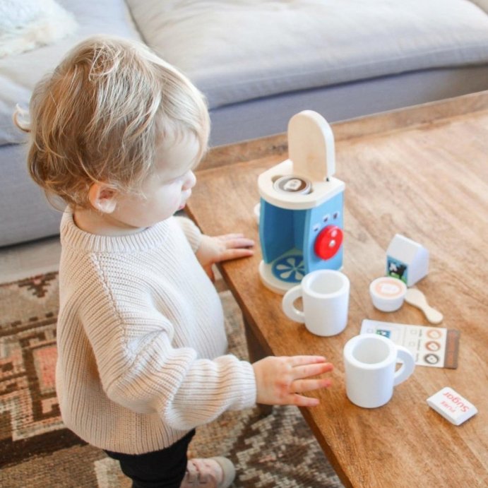 user image by @melissaanddougtoys, Melissa &#38; Doug 11-Piece Brew and Serve Wooden Coffee Maker Set - Play Kitchen Accessories