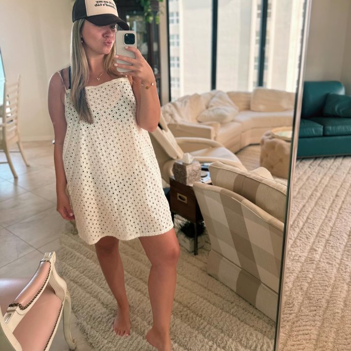 user image by @liv_ya_life96, Vitamin A Women's Eyelet Mini Swim Cover Up Dress - White