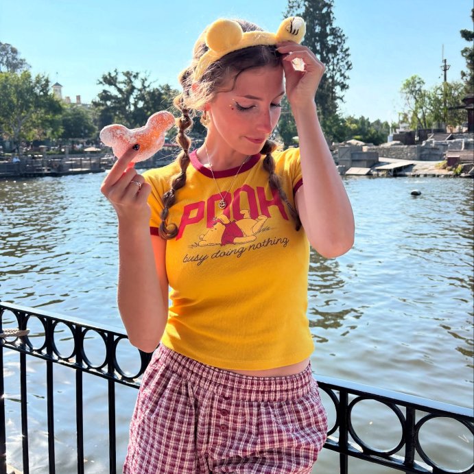 user image by @oliviahollreiser, Women's Pooh Ringer Short Sleeve Graphic Baby T-Shirt - Dark Mustard Yellow