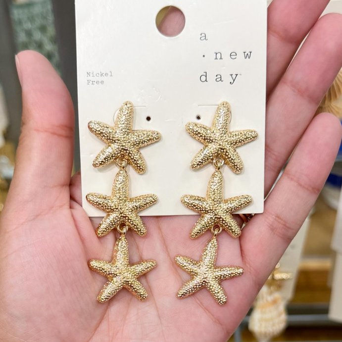 user image by @treatmetotarget, Starfish Linear Triple Drop Earrings - A New Day&#8482; Gold