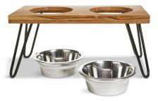 Shop Petco Elevated Wood Double Diner with Stainless Steel Bowls, 4.6-cup and more