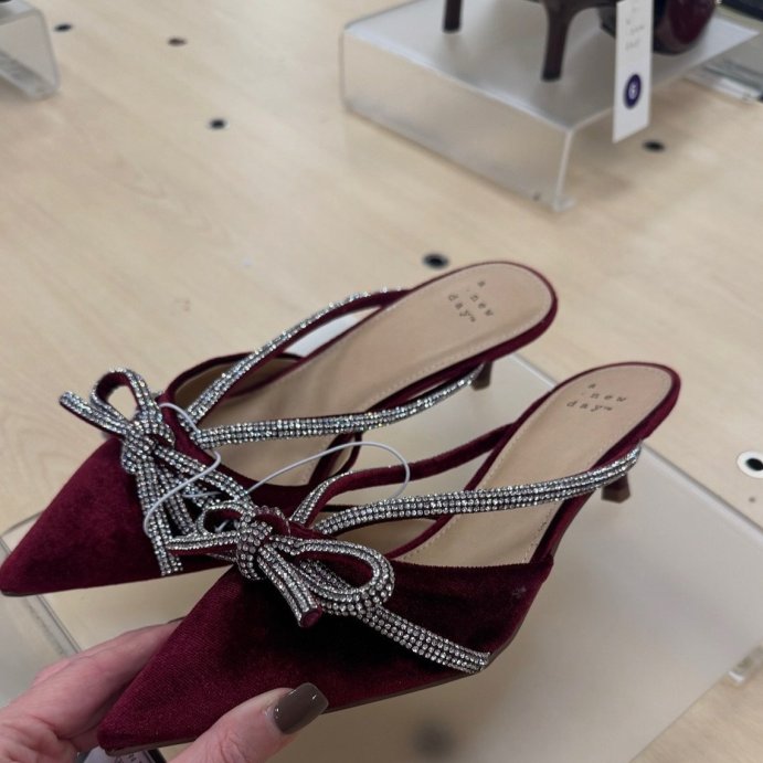 user image by @joyinstyleblog, Women’s Gwen Rhinestone Bow Heels - A New Day™ Burgundy