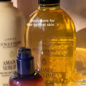 @spacenk&rsquo;s instagram video of L'Occitane Almond (Amande) Shower Oil,L'Occitane Imortelle Overnight Reset Face Serum,L'Occitane Imortelle Divine Moisurising Cream,L'Occitane Shea (Karit&eacute;) Hand Balm,L'Occitane Almond (Amande) Milk Veil