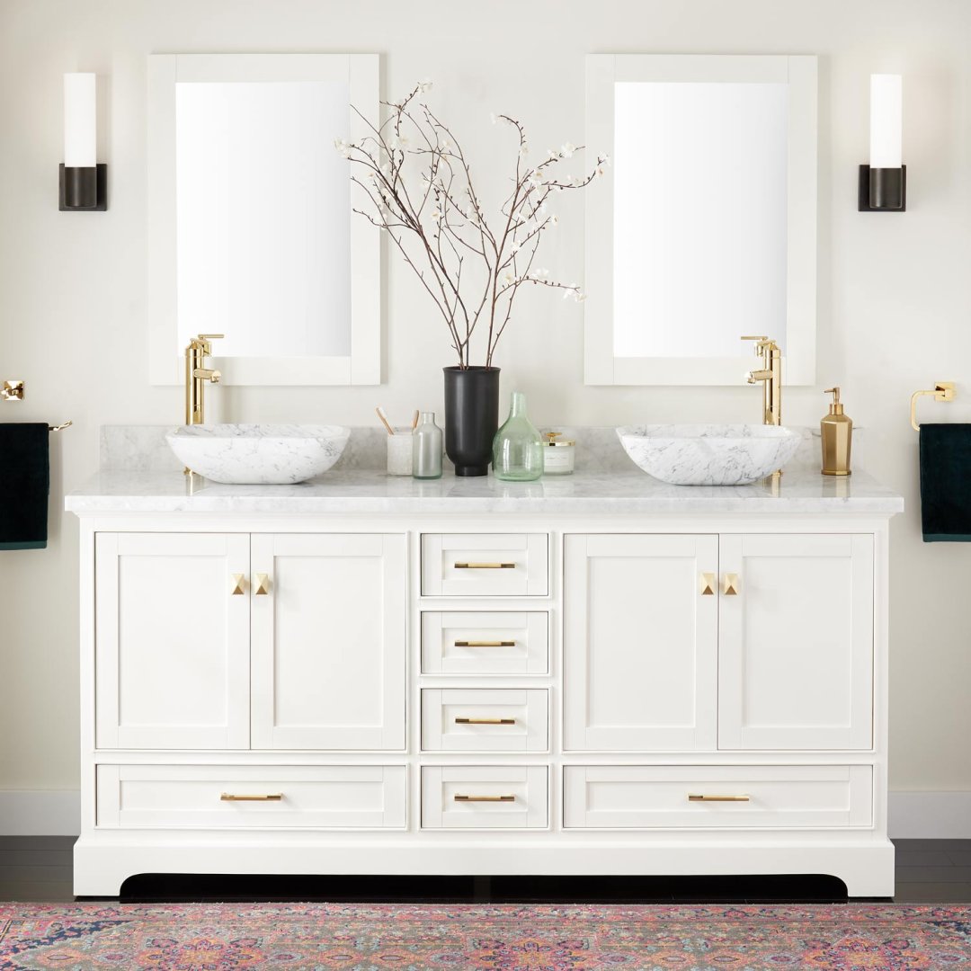 72" Quen Double Vessel Sink Vanity - White - Double Sink ...