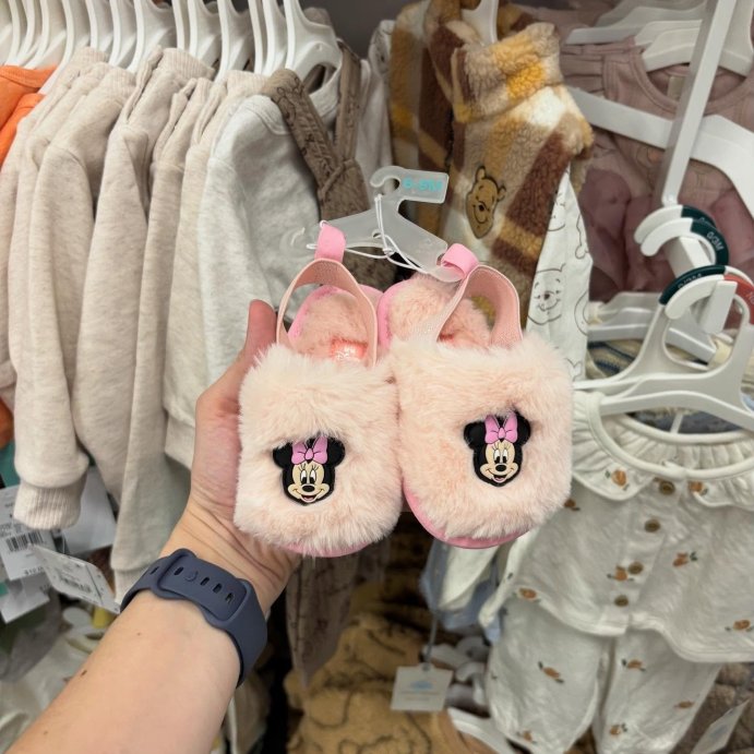user image by @married.mama.ali, Baby Girls' Minnie Mouse Plush Crib Solid Slide Slippers - Pink