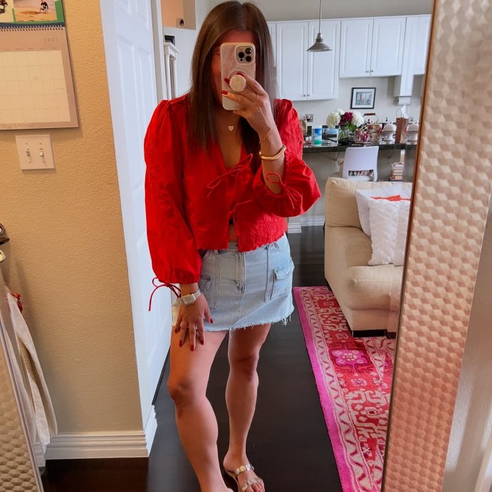 user image by @saeromsays, Women's Long Sleeve Eyelet Tie-Front Poplin Blouse - Future Collective