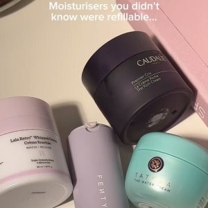 @spacenk&rsquo;s instagram video of Fenty Beauty Fenty Skin Hydra Vizor Broad Spectrum Mineral SPF 30 Sunscreen Moisturiser Refill,Tatcha The Water Cream,Caudalie Premier Cru The Cream,Drunk Elephant Lala Retro Whipped Cream