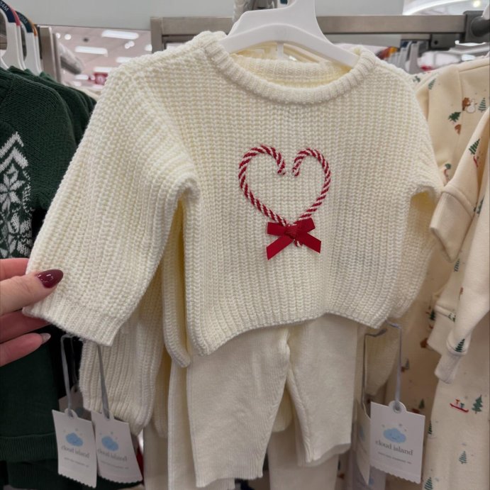 user image by @ministylewith.jules_, Baby Girls&#39; 2pc Christmas Holiday Candy Cane Sweater and Pants Set - Cloud Island&#8482; Cream