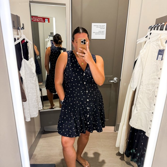 user image by @sofivallecillo, Women's Button-Front Godet Mini A-Line Dress - Universal Thread™