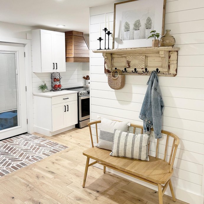 user image by @thevintageporch, Shaker Wooden Dining Bench with Curved Back - Hearth & Hand™ with Magnolia