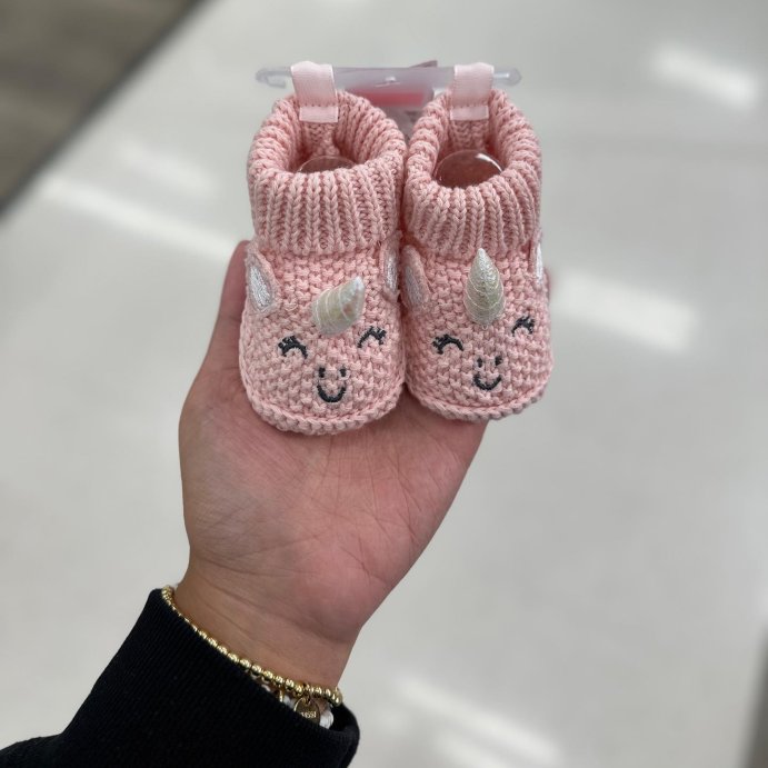 user image by @trendy.babyfinds, Carter&#39;s Just One You&#174; Baby Girls&#39; Knitted Slippers - Pink Newborn: Unicorn Pattern, Pull-On Bootie, Cotton Lining