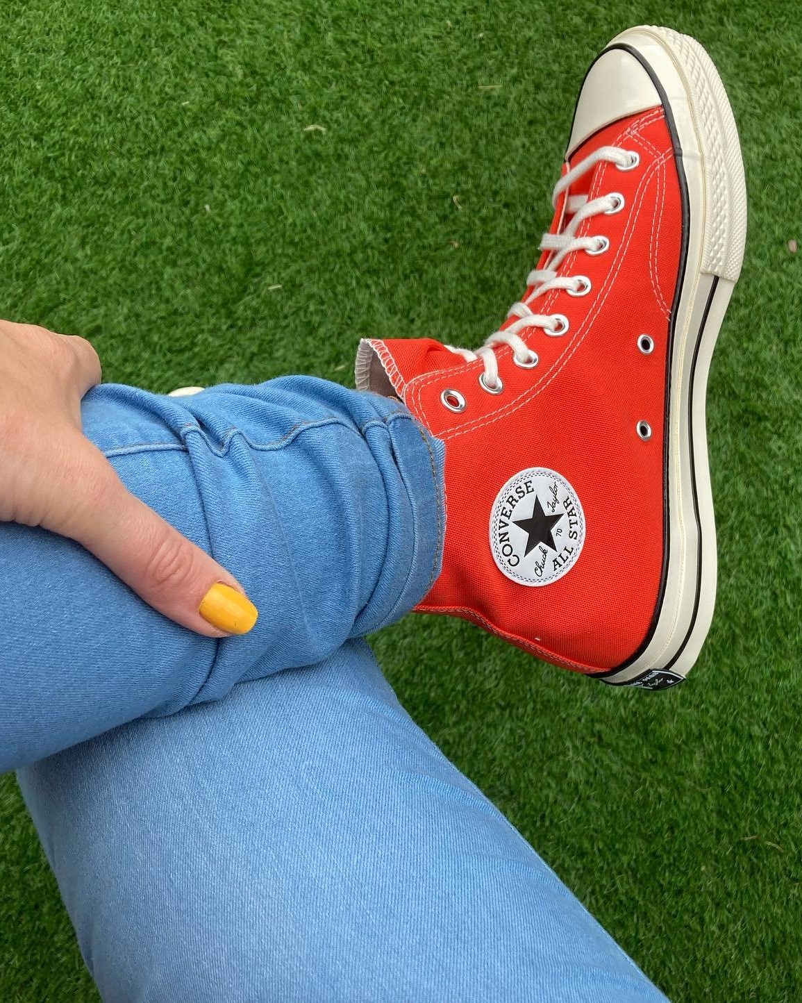 Yellow red discount and blue converse