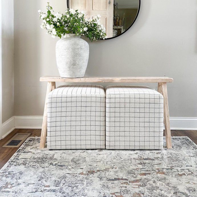 user image by @fiveacresonbrook, Lynwood Square Upholstered Cube Ottoman - Threshold™ designed with Studio McGee