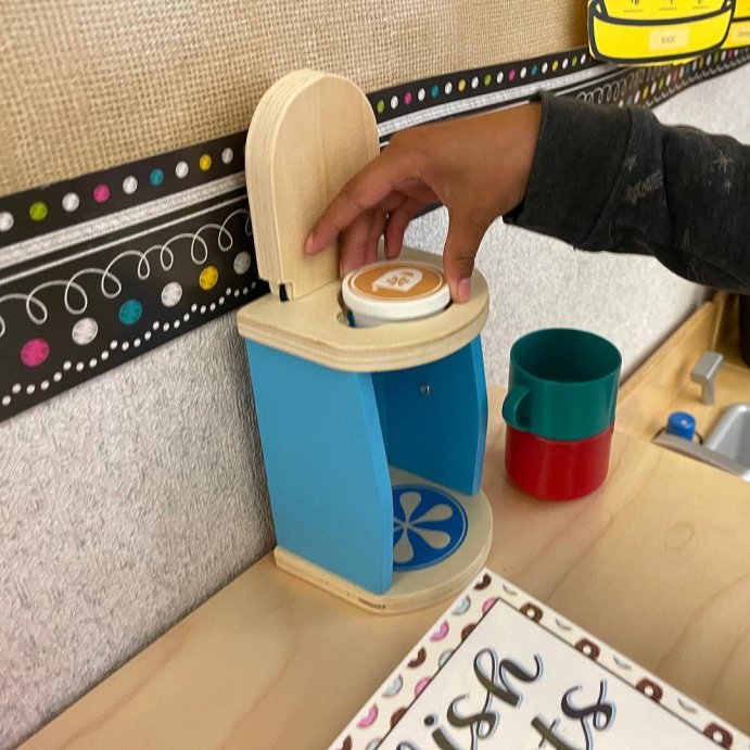 user image by @time4kindergarten, Melissa &#38; Doug 11-Piece Brew and Serve Wooden Coffee Maker Set - Play Kitchen Accessories