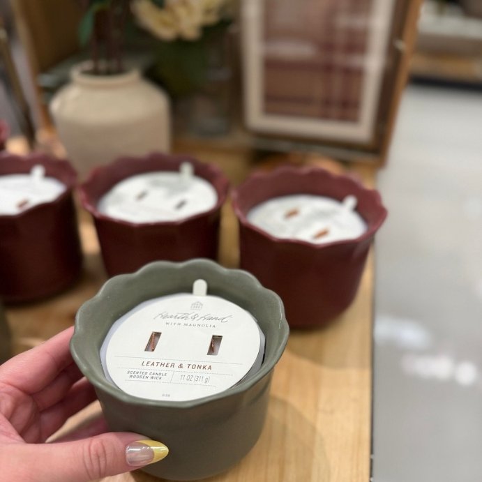 user image by @lexichanell, 2 Wooden Wick Ceramic Scalloped Rim Jar Candle 11oz - Hearth & Hand™ with Magnolia