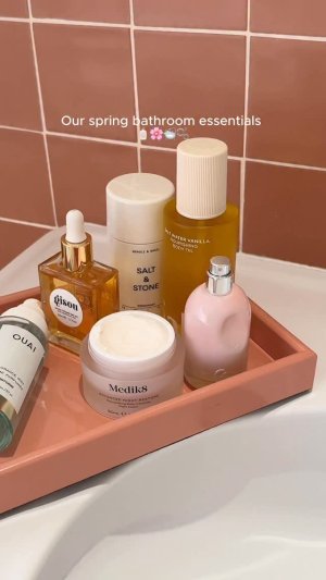@spacenk&rsquo;s instagram video of Saltair Salt Water Vanilla Body Oil,Glossier You Eau de Parfum,Gisou Honey Infused Hair Oil,Salt & Stone Neroli & Basil Deodorant,Medik8 Advanced Night Restore,Ouai Santorini Fragrance Mist