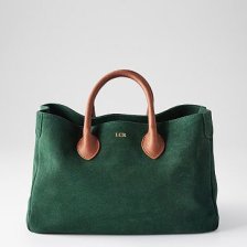 Shop Elisabetta Suede Handbag, Green Suede-Hazelnut Sauvage Handles and more