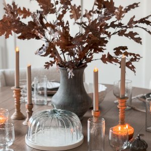 Glass Pumpkin Cloche with Wood Pedestal