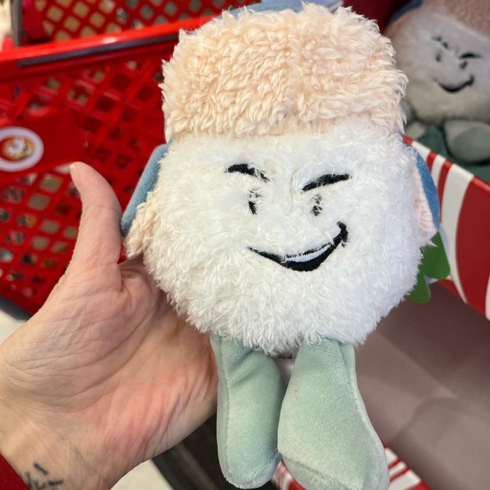 user image by @wicked_good_seasonal_finds, 6&#34; Snowball with Teal Hat Stuffed Plush - Gigglescape&#8482;: Polyester, 1 Year+, 0.2 lbs, 5&#34;x5&#34;x6&#34;