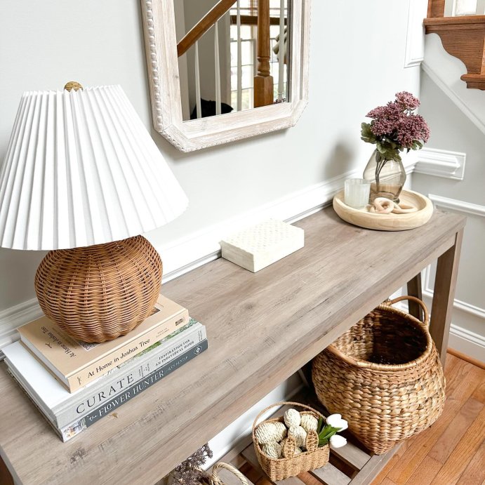 user image by @samanthaplanstodecorate, Natural Wicker Table Lamp Brown - Threshold&#8482; designed with Studio McGee: Chic Pleated Drum Shade, ETL Listed