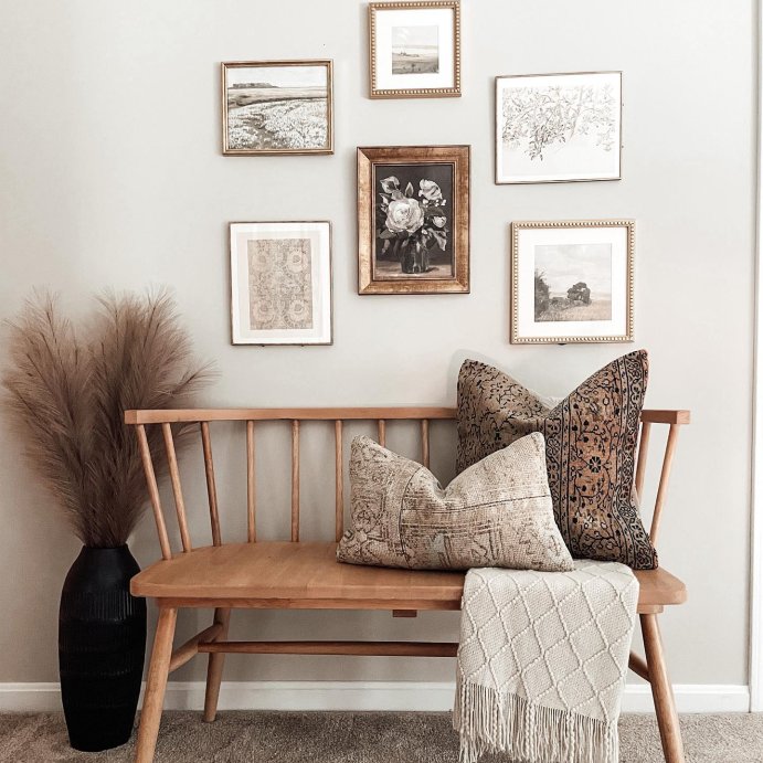user image by @kuteinteriors, Shaker Wooden Dining Bench with Curved Back - Hearth & Hand™ with Magnolia