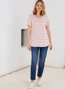 Shop Isabella Oliver Vella Organic Maternity Top-White & Terracotta Stripe and more