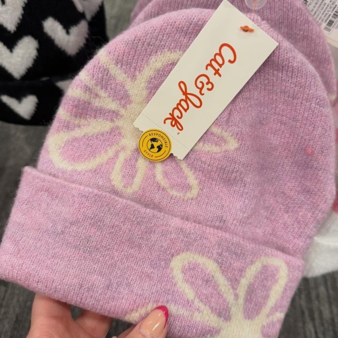 user image by @ministylewith.jules_, Girls&#39; Knitted Floral Beanie Hat - Cat &#38; Jack&#8482; Purple/White