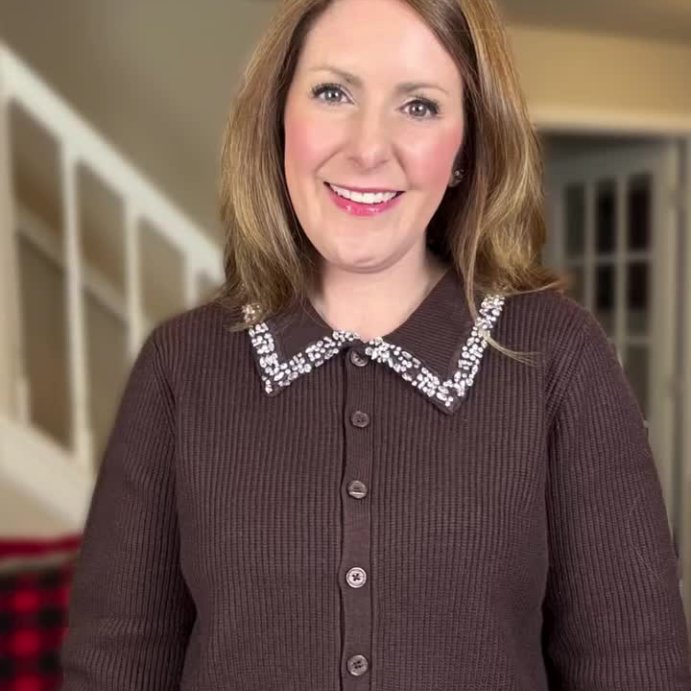 user image by @simply.sara.shops, Women's Embellished Collar Cardigan Sweater - Future Collective Dark Brown